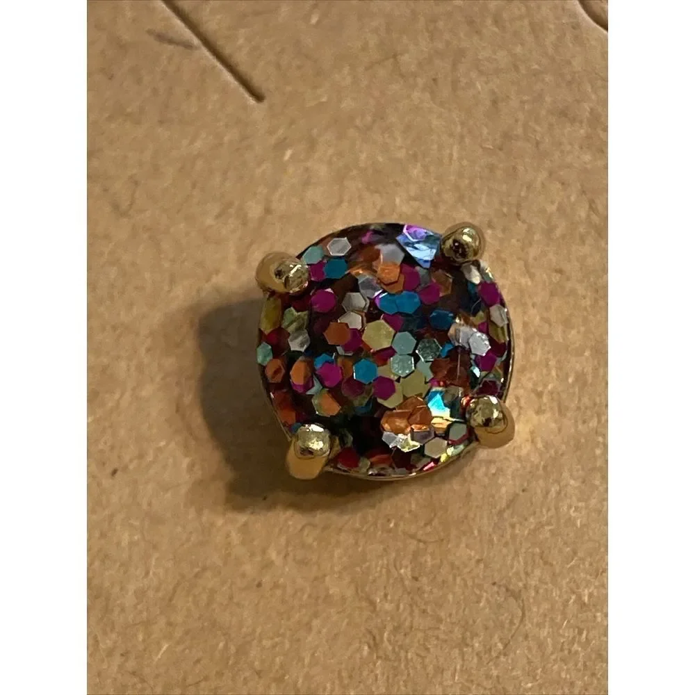 Gold‎ Confetti Post EARRINGS Rainbow Glitter NWOT